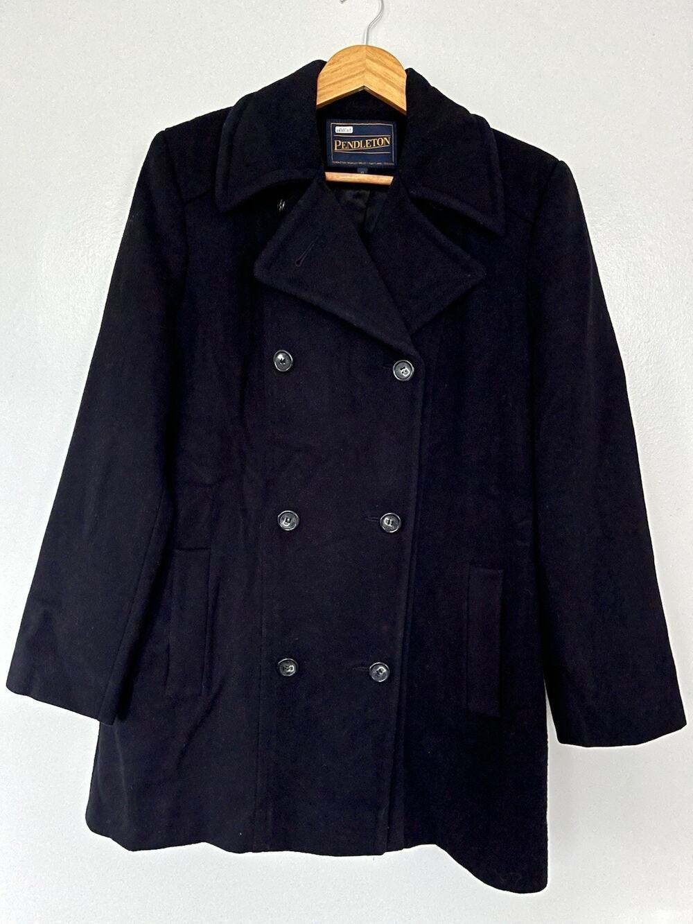 Vintage Pendleton Black Wool Long Trench Coat 10 Made in USA